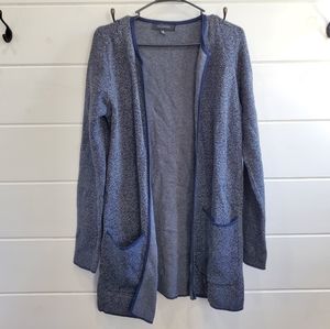 Talbots | Navy Gray Open Front Cardigan with Pockets